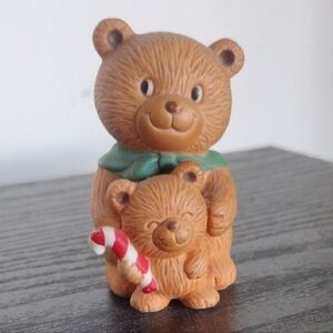 Vintage Avon Christmas Brown Bears Figurine Adult with Child Holding Candy Cane